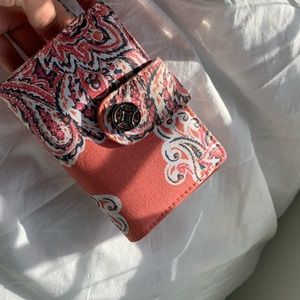 Coral paisley wallet with coin purse